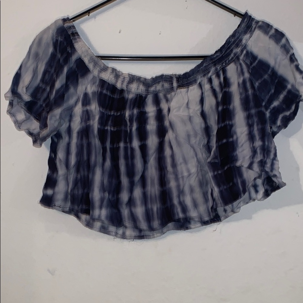 Cute blue and white off the shoulder crop top